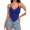 imageLYANER Womens Lace Trim V Neck Spaghetti Straps Sleeveless Fitted Cami TopRoyal Blue