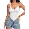 imageLYANER Womens Lace Trim V Neck Spaghetti Straps Sleeveless Fitted Cami TopWhite