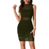 imageLYANER Womens Mesh Ruched Mock Neck Bodycon Sheer Dress 3 Piece Outfits Cami ShortsArmy Green