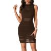 imageLYANER Womens Mesh Ruched Mock Neck Bodycon Sheer Dress 3 Piece Outfits Cami ShortsDark Brown