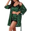imageLYANER Womens Satin Polka Dots Pajama Set 3pcs Lace Cami Lingerie Sleepwear with RobeDark Green