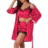 imageLYANER Womens Satin Polka Dots Pajama Set 3pcs Lace Cami Lingerie Sleepwear with RobeRed