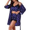 imageLYANER Womens Satin Polka Dots Pajama Set 3pcs Lace Cami Lingerie Sleepwear with RobeRoyal Blue