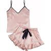 imageLYANER Womens Satin Silk 2pcs Set Pajamas V Neck Cami Top With Self Tie Shorts Pj Sst SleepwearDusty Pink