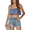 imageLYANER Womens Spaghtti Straps Self Tie Knot Shoulder Elastic Waist Sleeveless Crop Cami TopDusty Blue