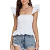 imageLYANER Womens Square Neck Frill Trim Sleeveless Smock Ruffle Hem Cami Peplum TopWhite