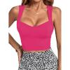 imageLYANER Womens Square Neck Strap Sleeveless Basic Solid Slim Shirt Tank Crop TopPink