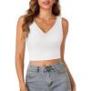 imageLYANER Womens Summer V Neck Sleeveless Slim Fitted Solid Cami Tank Crop TopWhite
