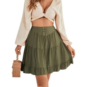 imageLYANER Womens Casual High Waist A Line Ruffle Hem Swing Skater Short Mini SkirtArmy Green