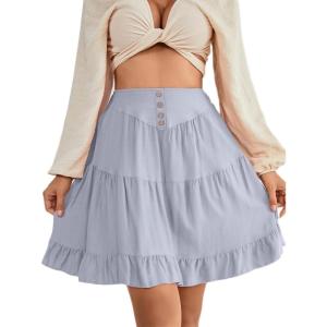 imageLYANER Womens Casual High Waist A Line Ruffle Hem Swing Skater Short Mini SkirtBlue