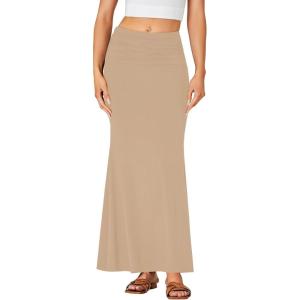 imageLYANER Womens Fold Over Waist Maxi Skirt Lightweight Floor Length Flared Long SkirtsKhaki