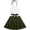 imageLYANER Womens 2 Piece Outfits Summer Lace Halter Cami Crop Top with Floral Mini Skirt SetArmy Green