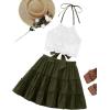 imageLYANER Womens 2 Piece Outfits Summer Lace Halter Cami Crop Top with Floral Mini Skirt SetArmy Green
