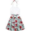 imageLYANER Womens 2 Piece Outfits Summer Lace Halter Cami Crop Top with Floral Mini Skirt SetDark Green