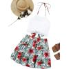 imageLYANER Womens 2 Piece Outfits Summer Lace Halter Cami Crop Top with Floral Mini Skirt SetDark Green