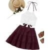 imageLYANER Womens 2 Piece Outfits Summer Lace Halter Cami Crop Top with Floral Mini Skirt SetDark Red