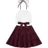 imageLYANER Womens 2 Piece Outfits Summer Lace Halter Cami Crop Top with Floral Mini Skirt SetDark Red