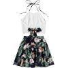 imageLYANER Womens 2 Piece Outfits Summer Lace Halter Cami Crop Top with Floral Mini Skirt SetGreen2