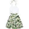 imageLYANER Womens 2 Piece Outfits Summer Lace Halter Cami Crop Top with Floral Mini Skirt SetLight Green