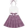 imageLYANER Womens 2 Piece Outfits Summer Lace Halter Cami Crop Top with Floral Mini Skirt SetLilac