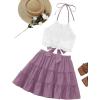 imageLYANER Womens 2 Piece Outfits Summer Lace Halter Cami Crop Top with Floral Mini Skirt SetLilac
