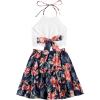 imageLYANER Womens 2 Piece Outfits Summer Lace Halter Cami Crop Top with Floral Mini Skirt SetNavy1