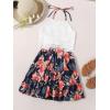 imageLYANER Womens 2 Piece Outfits Summer Lace Halter Cami Crop Top with Floral Mini Skirt SetNavy1