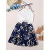 imageLYANER Womens 2 Piece Outfits Summer Lace Halter Cami Crop Top with Floral Mini Skirt SetNavy2
