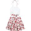 imageLYANER Womens 2 Piece Outfits Summer Lace Halter Cami Crop Top with Floral Mini Skirt SetOffwhite