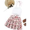 imageLYANER Womens 2 Piece Outfits Summer Lace Halter Cami Crop Top with Floral Mini Skirt SetOffwhite