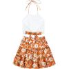 imageLYANER Womens 2 Piece Outfits Summer Lace Halter Cami Crop Top with Floral Mini Skirt SetOrange