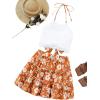 imageLYANER Womens 2 Piece Outfits Summer Lace Halter Cami Crop Top with Floral Mini Skirt SetOrange