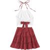 imageLYANER Womens 2 Piece Outfits Summer Lace Halter Cami Crop Top with Floral Mini Skirt SetRed Dots
