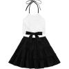 imageLYANER Womens 2 Piece Outfits Summer Lace Halter Cami Crop Top with Floral Mini Skirt SetSolid Black