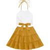 imageLYANER Womens 2 Piece Outfits Summer Lace Halter Cami Crop Top with Floral Mini Skirt SetSolid Yellow