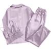 imageLYANER Womens 3Pcs Pajamas Satin Cami Top and Long Sleeve Shirt with Pants Sleepwear SetPurple