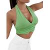 imageLYANER Womens Deep V Neck Halter Crop Top Tie Back Sleeveless Backless CamiGreen