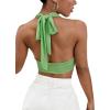 imageLYANER Womens Deep V Neck Halter Crop Top Tie Back Sleeveless Backless CamiGreen