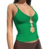 imageLYANER Womens Deep V Neck O Ring Cut Out Sleeveless Tank Cami Crop TopGreen