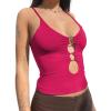 imageLYANER Womens Deep V Neck O Ring Cut Out Sleeveless Tank Cami Crop TopRose