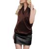imageLYANER Womens Elegant Satin Wrap V Neck Sleeveless Tank Blouse Tee TopBrown