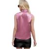 imageLYANER Womens Elegant Satin Wrap V Neck Sleeveless Tank Blouse Tee TopPink