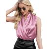 imageLYANER Womens Elegant Satin Wrap V Neck Sleeveless Tank Blouse Tee TopPink