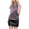 imageLYANER Womens Elegant Satin Wrap V Neck Sleeveless Tank Blouse Tee TopPurple