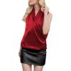 imageLYANER Womens Elegant Satin Wrap V Neck Sleeveless Tank Blouse Tee TopRed