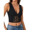 imageLYANER Womens Floral Lace Deep V Neck Sleeveless Slim Fit Sheer Sexy Crop Tank TopBlack