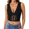 imageLYANER Womens Floral Lace Deep V Neck Sleeveless Slim Fit Sheer Sexy Crop Tank TopBlack