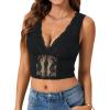 imageLYANER Womens Floral Lace Deep V Neck Sleeveless Slim Fit Sheer Sexy Crop Tank TopBlack