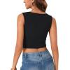imageLYANER Womens Floral Lace Deep V Neck Sleeveless Slim Fit Sheer Sexy Crop Tank TopBlack
