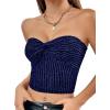 imageLYANER Womens Glitter Twist Knot Rib Knit Strapless Crop Tank Tube Club TopRoyal Blue